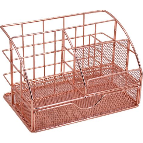 Panier de rangement de bureau en fer, style tiroir, à plusieurs compartiments, pour fournitures scolaires et de bureau, or rose
