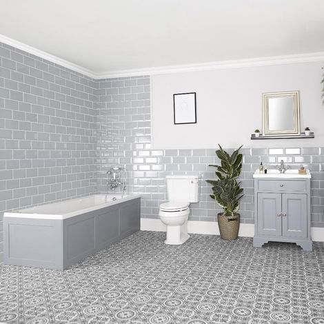 Milano Thornton Bathroom Suite with Single Ended Bath  630mm Vanity Unit and Close Coupled Toilet WC - Light Grey (1/5)
