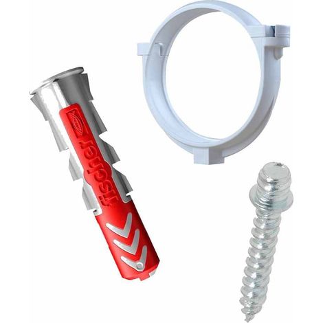 Ensemble de 1 collier tube de descente Ø80 Blanc + 1 Vis 7x40mm + 1 Cheville Duopower 8x40mm - Arcanaute (1/4)