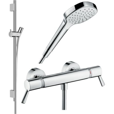 Pack mitigeur douche thermostatique HANSGROHE Ecostat Comfort Care + Barre Unica S Puro + flexible + Pommeau Croma Select E chromé