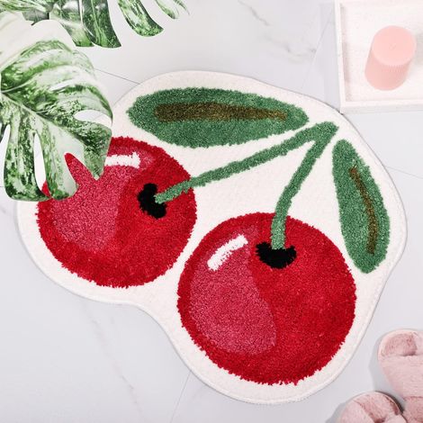 Tapis de salle de bain mignon cerise, tapis de salle de bain de luxe funky antidérapant en forme de fruit mignon absorbant baignoire refroidisseur tapis de salle de bain baignoire en peluche tapis de (1/5)