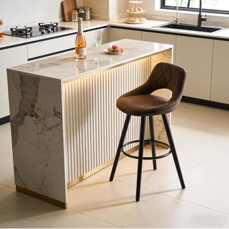 Sgabello da bar con schienale, seduta 43 x 43 cm, altezza 91 cm, marrone scuro DESVIAE (1/5)