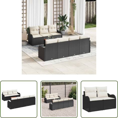 vidaXL Jardin - Ensemble de canapé de jardin 8 pcs Noir et Crème polyrotin (1/5)