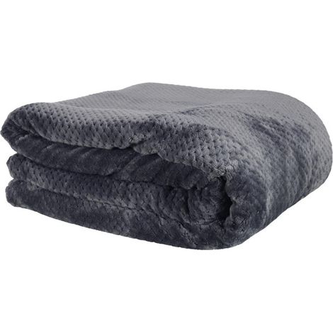 Plaid "Nid d'Abeille Sherpa" 180x220cm Gris Foncé (1/4)