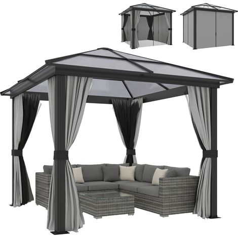 3 x 3(m) Hardtop Aluminium Gazebo - Black and Grey (1/5)