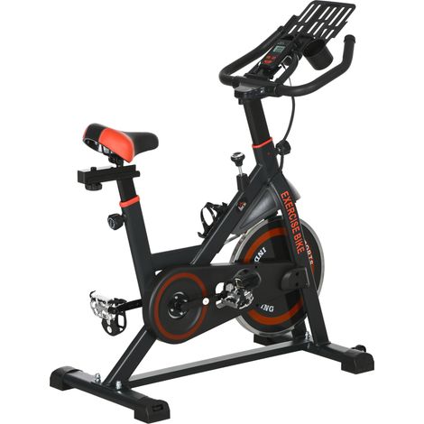 Vélo d'appartement résistance réglable volant d'inertie 8 kg, écran LCD, selle et guidon réglables, noir et rouge
