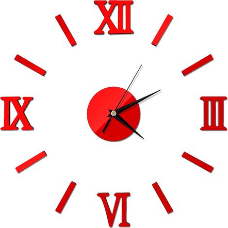 Horloge Murale DIY - Miroir Acrylique 3D avec Chiffres Romains - Cadran Sans Cadre - Style Européen Américain - Pour Salon Bureau École - 1 Pièce (1/5)