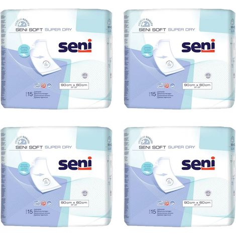 Atmungsaktive, saugfähige Einlage 90 cm x 60 cm, Seni Soft Super Dry, 15 Stück x 4er-Packung