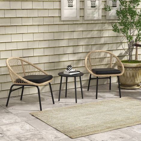Ensemble de mobilier de jardin en rotin trois pièces - Mobilier de jardin - Mobilier d'extérieur en rotin - Coussins amovibles - Structure en acier antirouille - Convient aux balcons, terrasses, etc. (1/5)