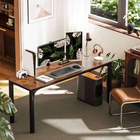 Bureau, panneau de particules, beaucoup d’espace, design rustique, bureau d’ordinateur, marron (1/4)