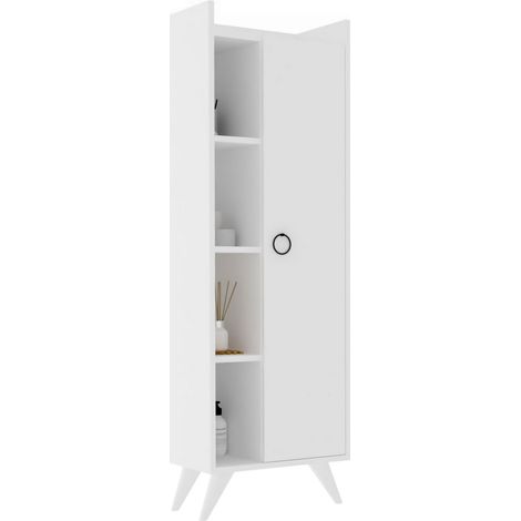 Mobile Colonna Forchia, 3 Ripiani, Un'anta, 4 Vani, 50x32x140h cm Bianco