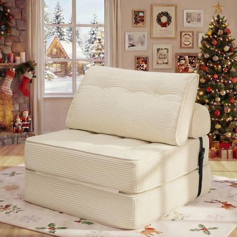 Faltbares Schlafsofa 3-in-1 Schlafsessel mit Kissen, Beige 80cm (1/5)