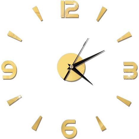 Grande Horloge Murale, Autocollant D'horloge Murale 1mm Décor D'autocollant de Chambre Acrylique DIY Modern Home Office Room Decor Ing Autocollants Décoratifs Mirror Watch (Or) (1/5)