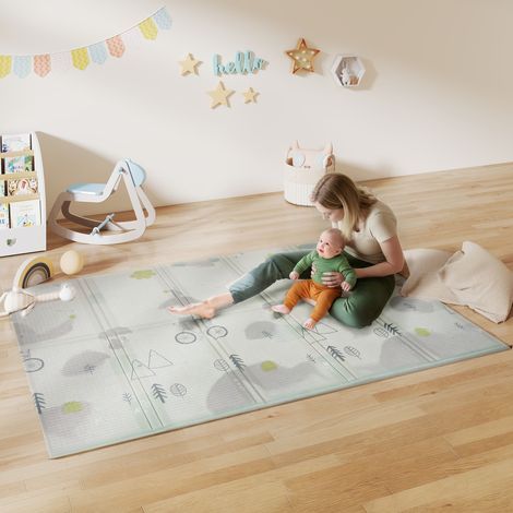 Tapis de jeu pour bébé pliable et réversible, tapis de sol en mousse épais, 200 x 150 x 1,5 cm, multicolore (1/5)