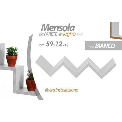 Kaela - Mensola Da Parete Scala Scaletta In Legno Mdf Bianco Zig Zag 59x12x12 Cm 621765 - (1/2)