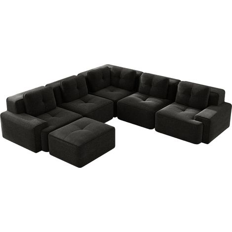 Sofá modular esquinero de pana negra con chaise longue, sin montaje, 295 x 295 x 69 cm (1/5)