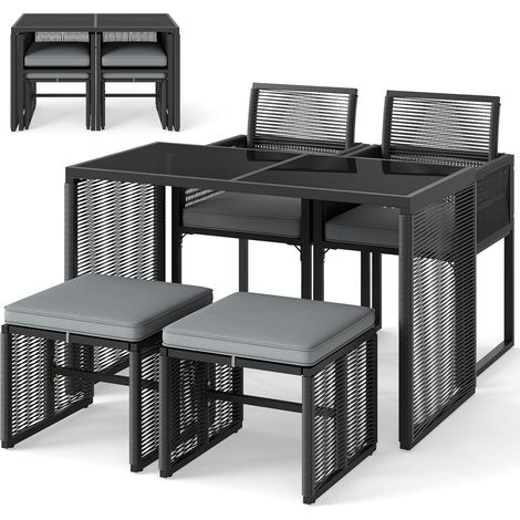 COSTWAY 5 Pieces Patio Dining Set Outdoor Conversation Set-Gray (1/5)