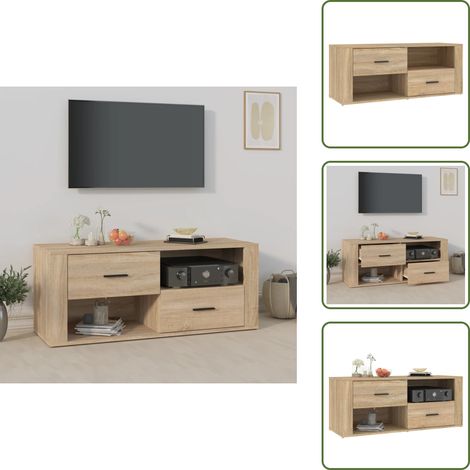 TV-Schrank Sonoma-Eiche 100x35x40 cm Holzwerkstoff - TV Schrank - Holzwerkstoff Möbel - Wohnwand - Media Schrank - Regal (1/5)