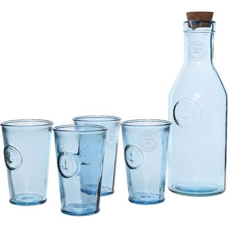 Set aus Karaffe und 4 Gläsern aus Glas mit Kaemingk-Ankerdekor