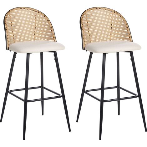 Set di 2 sgabelli da bar in metallo nero effetto legno con intreccio viennese Cornell