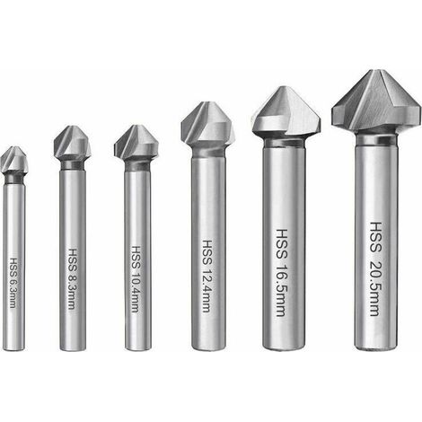 royaluxe -6PCS Fraise à Chanfreiner HSS 6542 Foret Conique 90° Fraise à Noyer Forets hélicoïdaux Fraise à Ébavurer Cylindrique pour Bois Métal PVC Machine-outil 6.3/8.3/10.4/12.4/16.5/20.5mm,, (1/5)