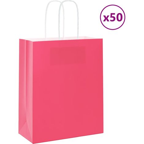 Sacs en papier 50 pcs avec poignées rose 18x8x22 cm vidaXL