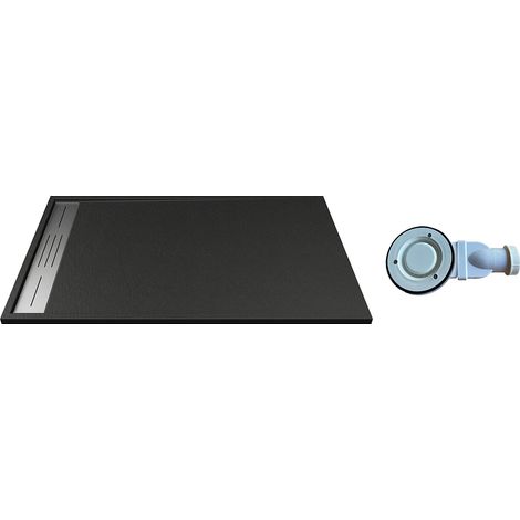 Piatto per doccia da posare o da incasso con sifone 120 x 80 cm in Resina Nero - LYROSA (1/5)