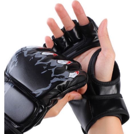 Gants de boxe mi-doigts en cuir synthétique, motif Griffe de Tigre, rembourrage latex pour entraînement MMA (1/5)