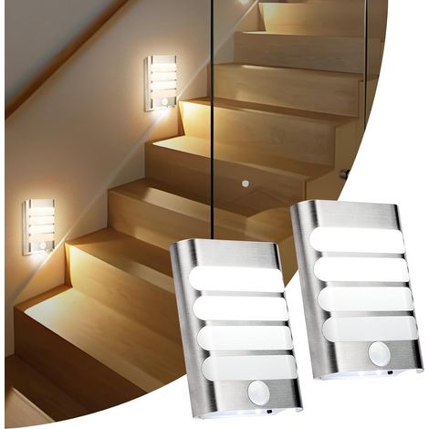 lampes murales avec détecteur de mouvement, À coller n'importe où - Éclairage de sécurité pour escalier, cuisine, salle de bain, buanderie, couloir, placard, Blanc Chaud (1/5)