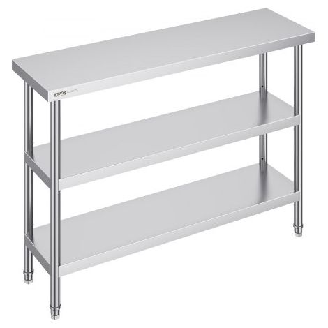 Lebensmittel-Zubereitungstisch aus Edelstahl, 356 x 1219 x 864 mm gewerblicher Küchenarbeitstisch, mit 2 verstellbaren Unterregalen, Zubereitungstisch für Grill, Küche, Zuhause und Garage (1/5)