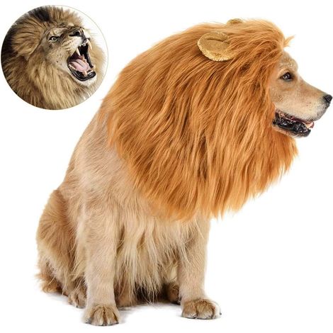 Lion Mane Costume for Dog, Wig for Large Fancy Hair Clothes with Ear