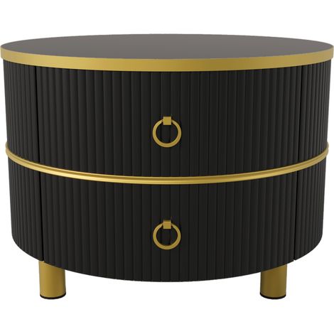 2-in-1 runder MDF-Couchtisch, Beistelltisch mit glänzender Platte und 1 weißer Marmorplatte, Wohnzimmer-Couchtischkombination mit 2 Schubladen, 707046 + 505040 cm (1/5)