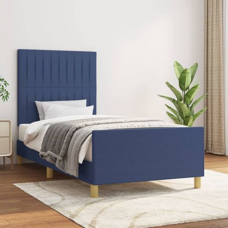 Cadre de lit sans matelas bleu 90x190 cm tissu (1/5)