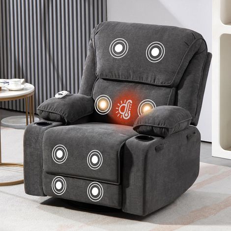 Relaxsessel mit Massage & Heizung, Liegefunktion, 360° drehbar, Grau (1/5)