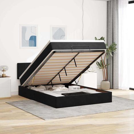 Estructura cama otomana colchón terciopelo negro 140x200cm