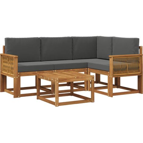 Set di divani da esterno 5 pz Salotto da Giardino Naturale e Antracite Poliestere (1/5)