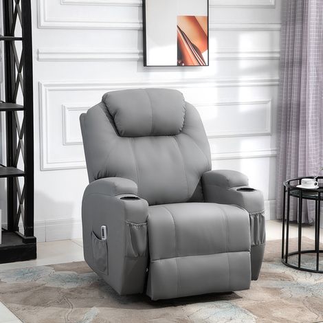 Fauteuil massant inclinable, siège de détente avec dos et repose-jambes à réglage électrique, habillage synthétique pour séjour, chambre, home cinéma, gris (1/5)