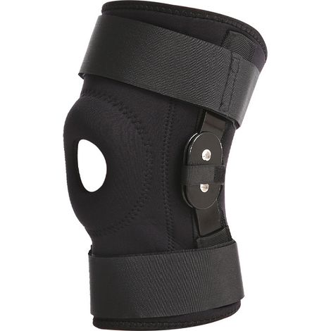 Tutore sportivo per ginocchio con stabilizzatori laterali e cuscinetti in gomma, supporto regolabile per ginocchio e supporto per legamenti del ginocchio dolorosi (1/2)