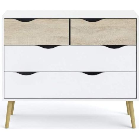Abitare – Commode blanche mat et chêne 4 tiroirs 82 cm – Panneaux de particules – Esthétique moderne pour rangement organisé (1/5)