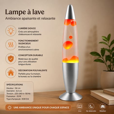 Lampe à lave décorative cire orange eau claire prise UE 25W réf 6544 10 × 10 × 40 cm 1 kg – Livraison gratuite