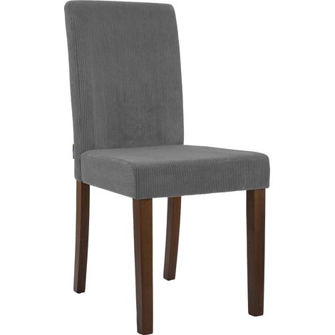 Chaise de salle à manger contemporaine x1 dossier haut en velours côtelé gris et pieds en bois foncé 100007247
