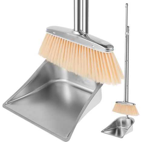 Lot de 118 cm de long manche en acier inoxydable balai et pelle réglable pour maison, cuisine, bureau, rue (carré) (1/5)