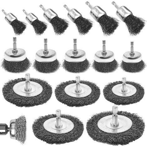 Juego de 16 cepillos metálicos para taladro, cepillo abrasivo de 6 mm, cepillo metálico con vástago hexagonal, para amoladoras, para eliminar óxido, corrosión y pintura. (1/5)