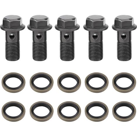 Boulons banjo de frein moto 5pc + 10 joints cuivre M10 x1.0/1.25mm, fer résistant corrosion pour cylindres maître/slave et radiateur (1/5)