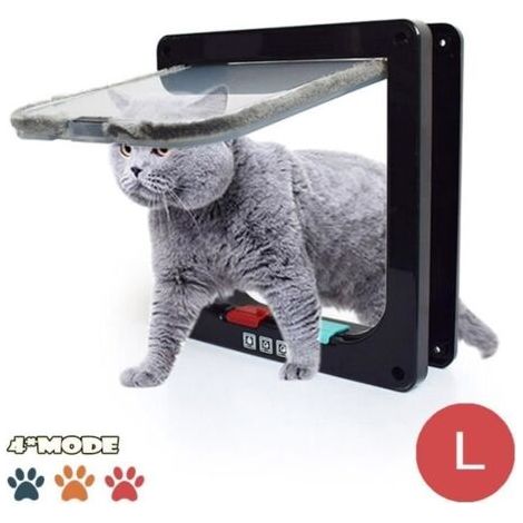 (bouton rouge + bleu-noir)Chatiere Pour Chat Chien,Chatiere Chat avec Serrure Contrlable Verrouillable,Chatière avec Tunnel Cache Facile à Installer-Noir L (1/4)