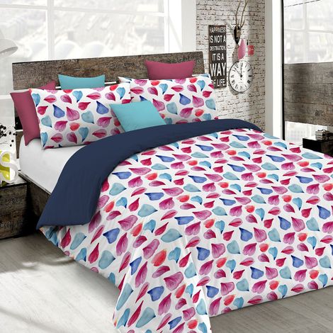 Set Copripiumino 100% Cotone Fantasy, Lavorato in Italia - Parure Copri Piumino - Sacco Piumone 200x200 cm con Patella e Federe Cuscino, Piazza e Mezza, Petali (1/4)