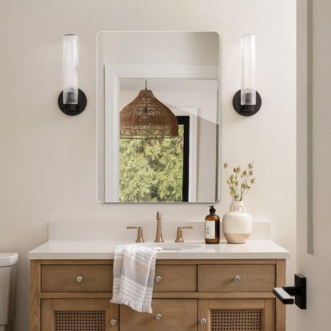 Specchio bagno 80 x 60 cm senza cornice, installazione verticale o orizzontale DESVIAE (1/5)