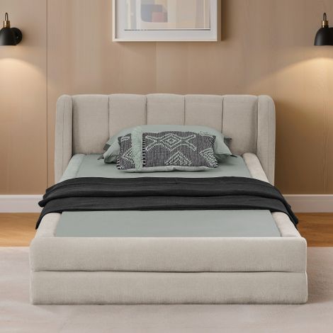 Einzelbett , hautfreundlicher Chenillestoff, komfortables Rückenlehne, auch als Kinderbett geeignet(ohne Matratze)