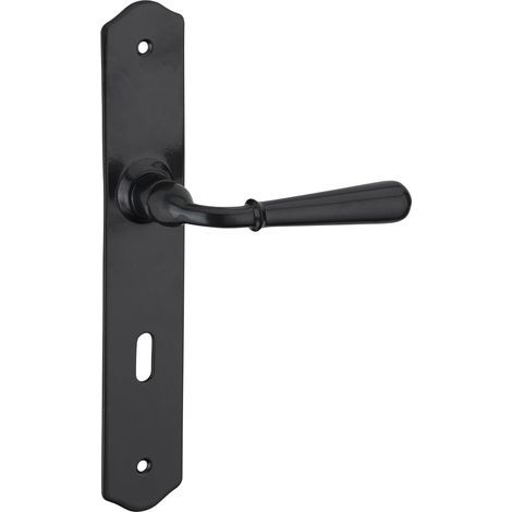 1 Ensemble de Poignées de Porte - Acier Patiné - Trou de Clé - Carré 7 mm - Entraxes 195 mm - Pour Chambre à Coucher - Gris (1/5)