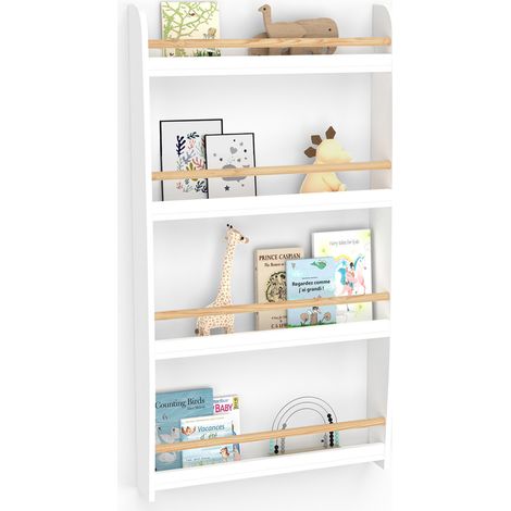 Libreria a muro per bambini a 4 ripiani in legno e bianco PAULETTE